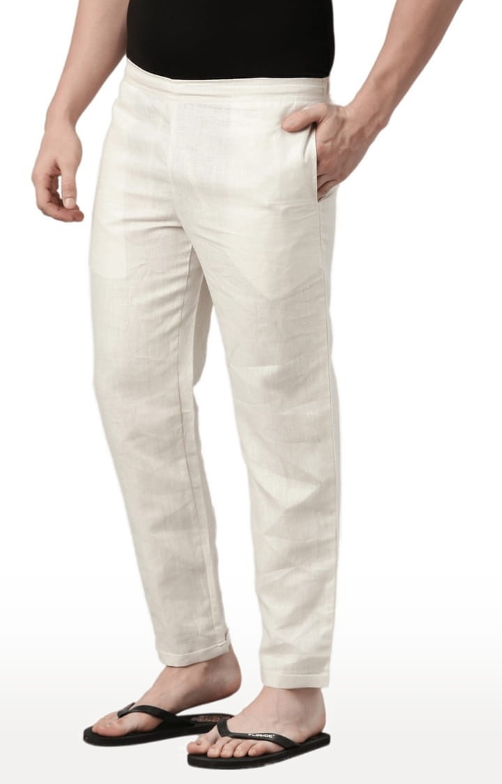 Men's Off White Solid Hemp Casual Pant