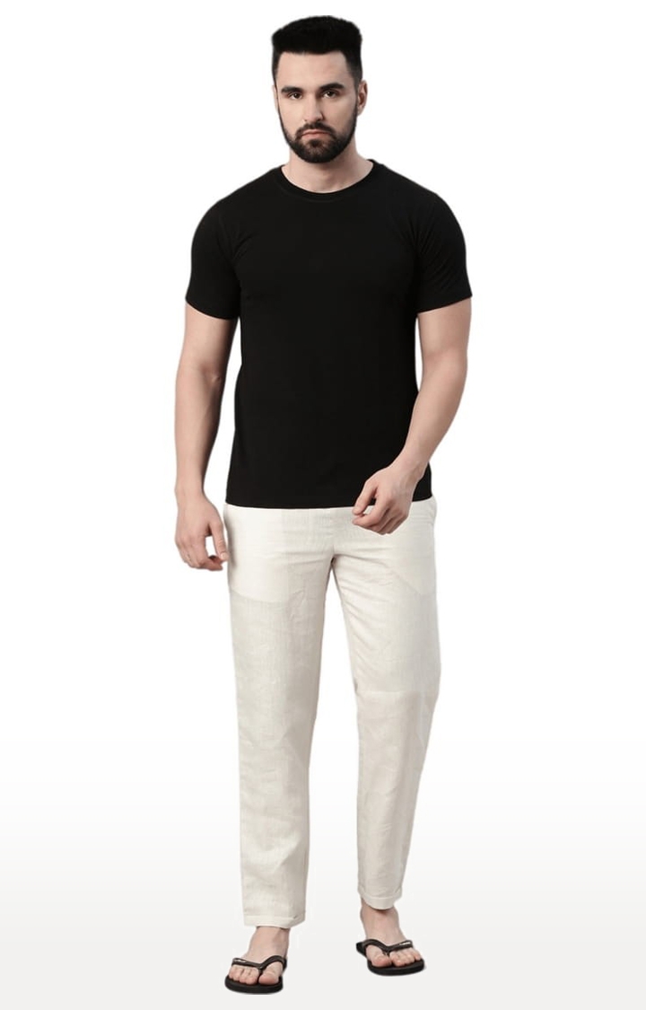 Men's Off White Solid Hemp Casual Pant