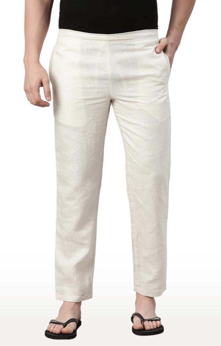 Ecentric | Men's Off White Solid Hemp Casual Pant 0