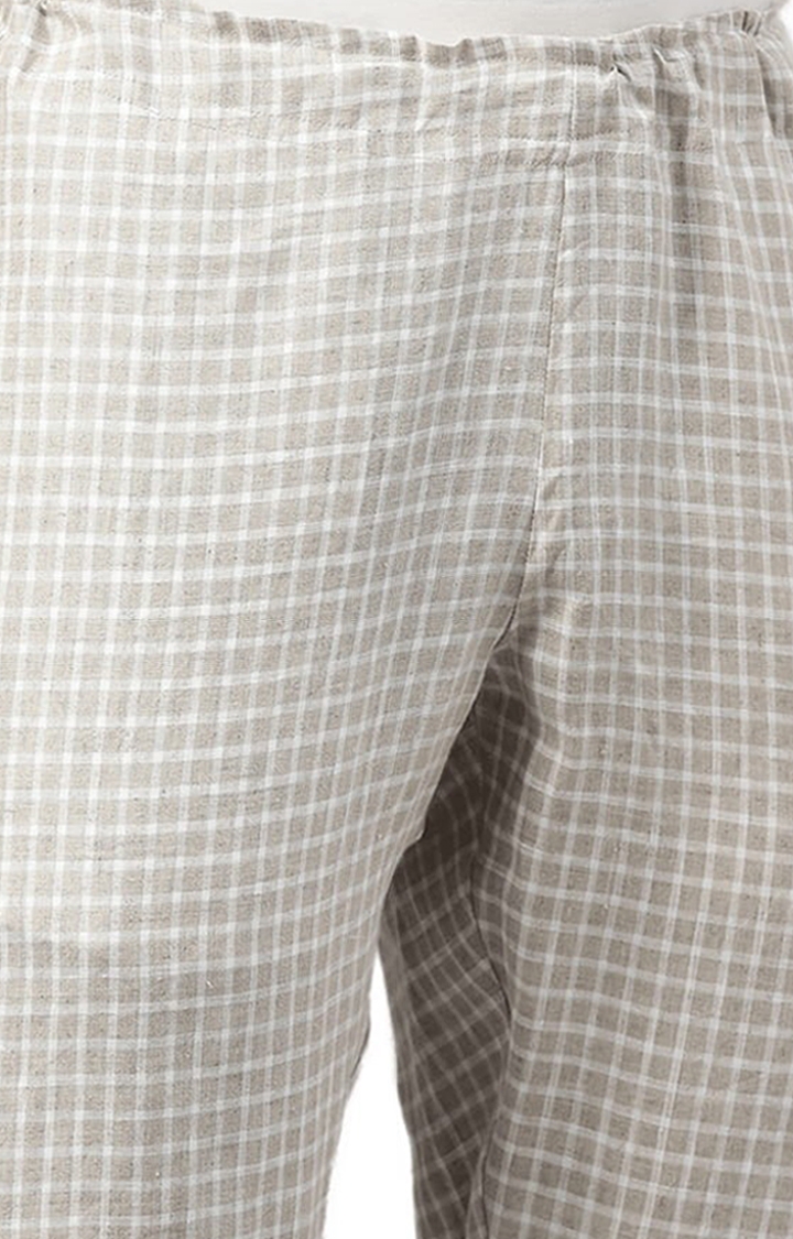Ecentric | Men's Beige White Checks Hemp Casual Pant 4