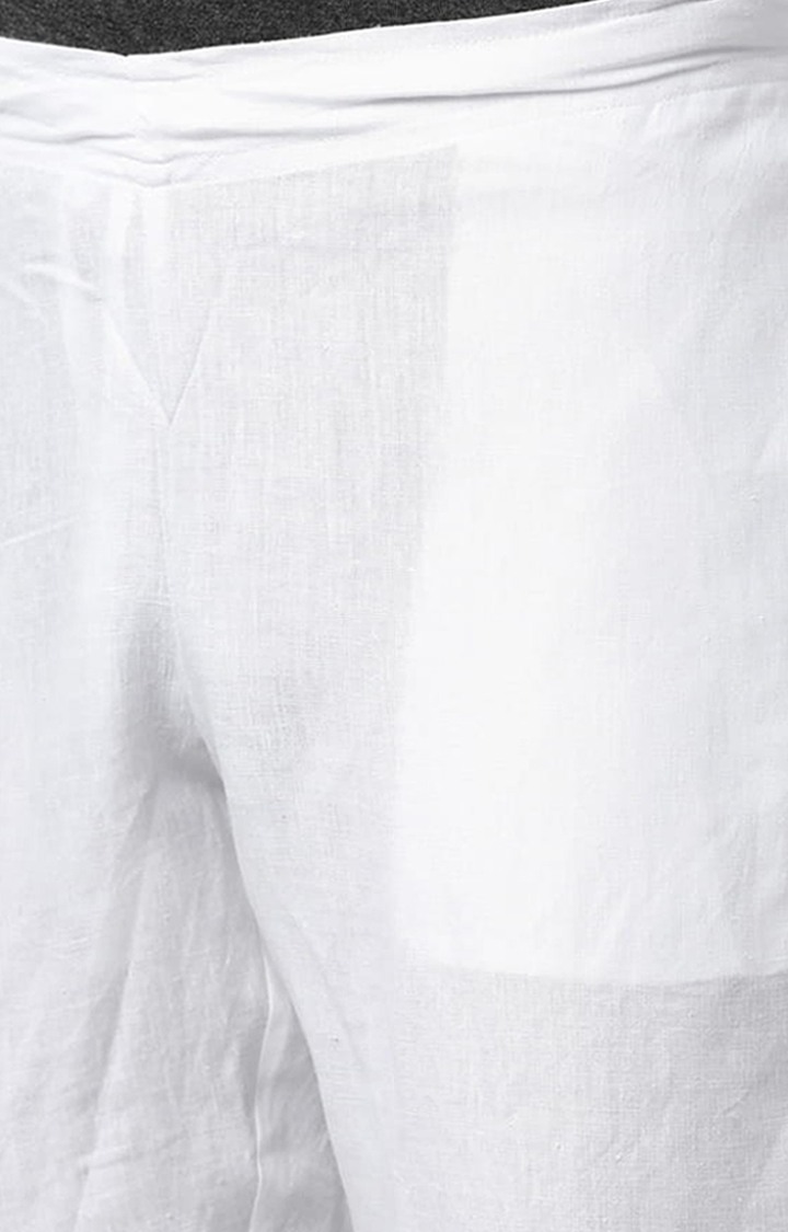 Men's White Solid Hemp Casual Pant
