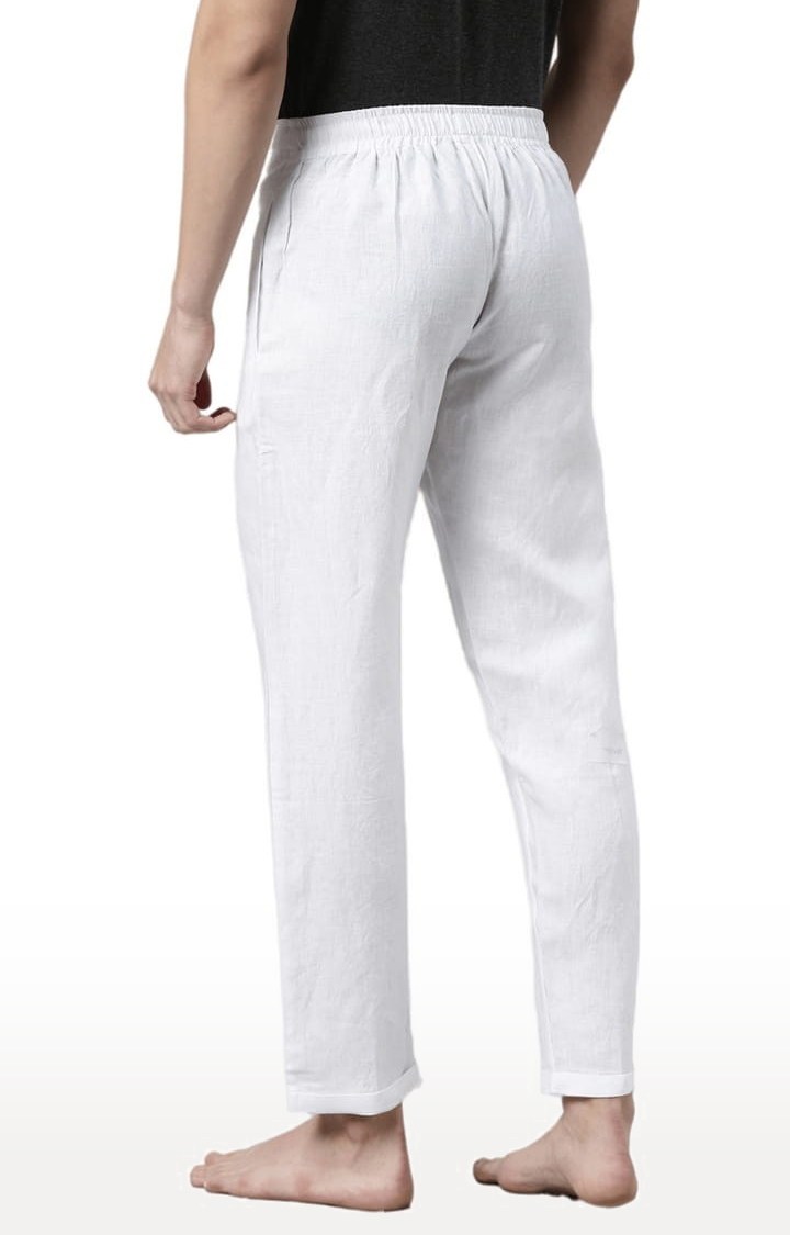 Men's White Solid Hemp Casual Pant