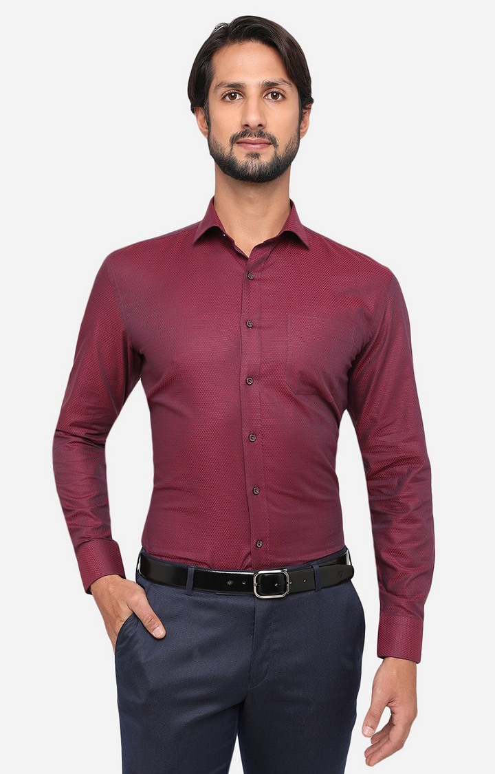 JBR834 1 WINE DOBBY R Men s Red Cotton Printed Formal Shirts