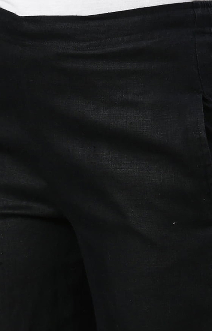 Women's Black Solid Hemp Casual Pant