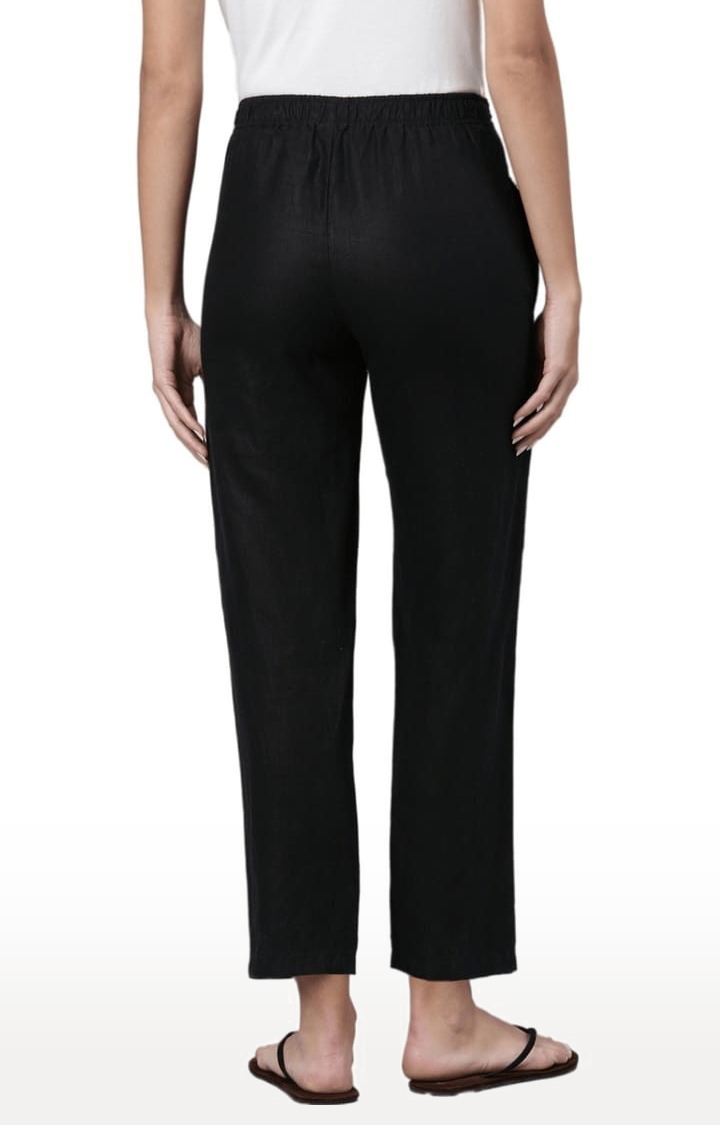 Women's Black Solid Hemp Casual Pant