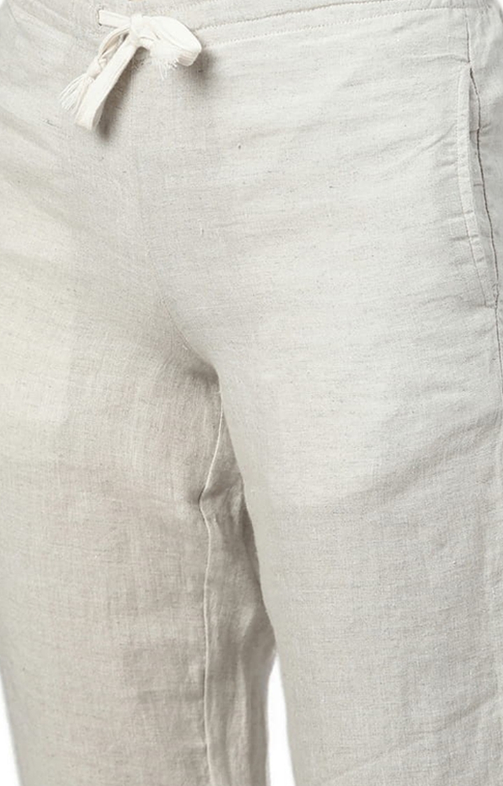 Women's Beige Solid Hemp Casual Pant