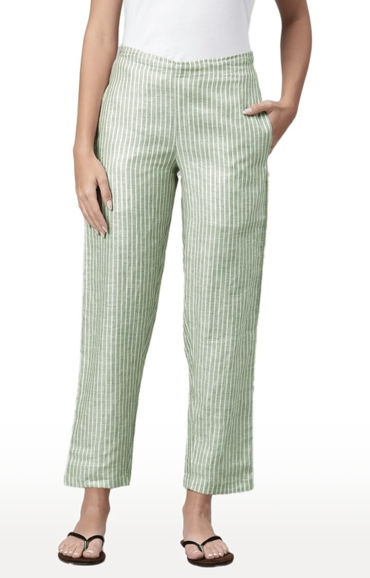 Women's Olive Stripes Hemp Casual Pant