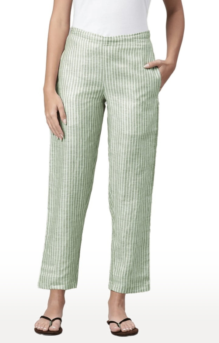 Ecentric | Women's Olive Stripes Hemp Casual Pant 0