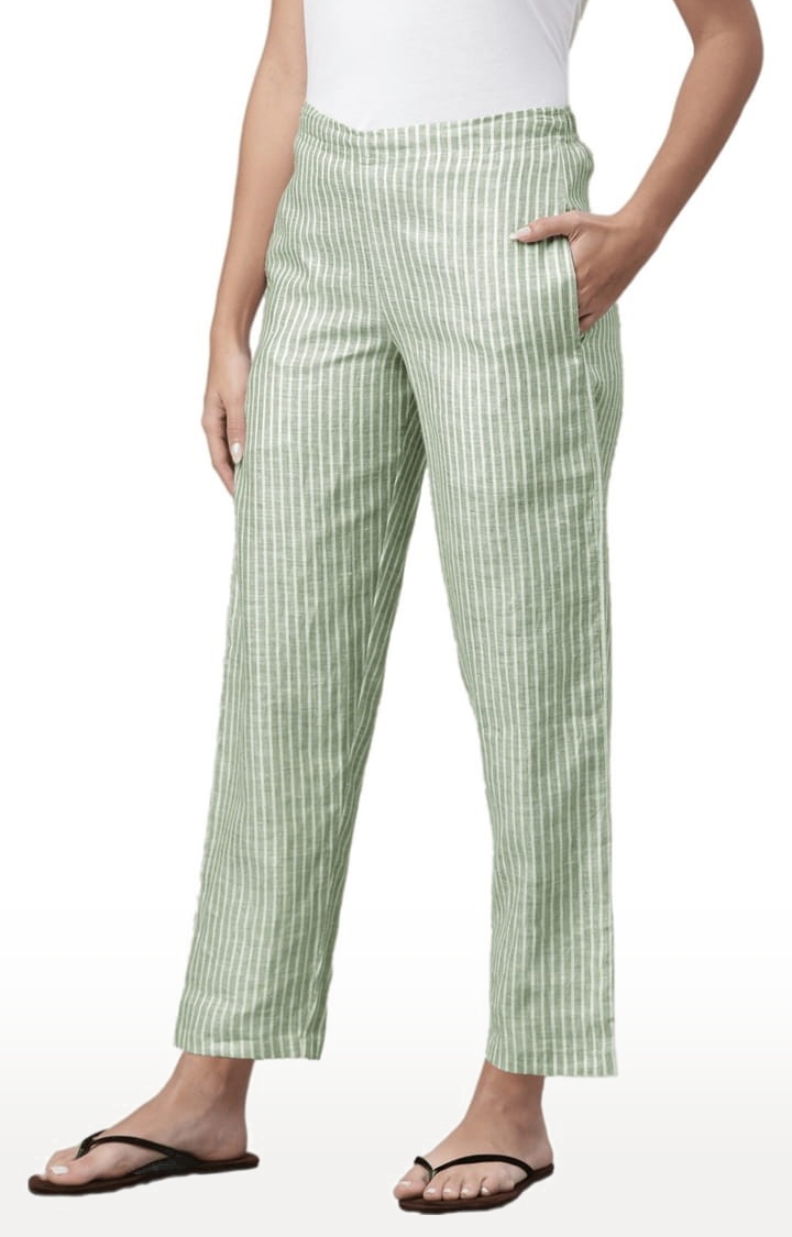 Women's Olive Stripes Hemp Casual Pant