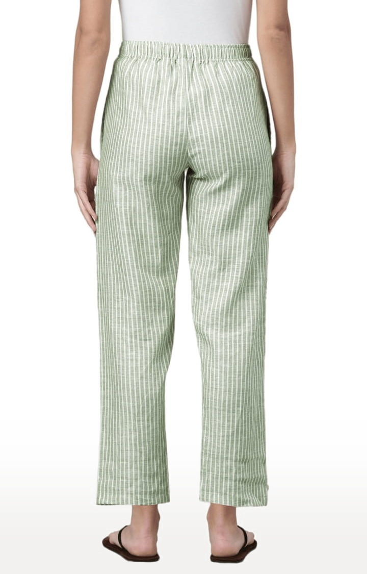 Women's Olive Stripes Hemp Casual Pant