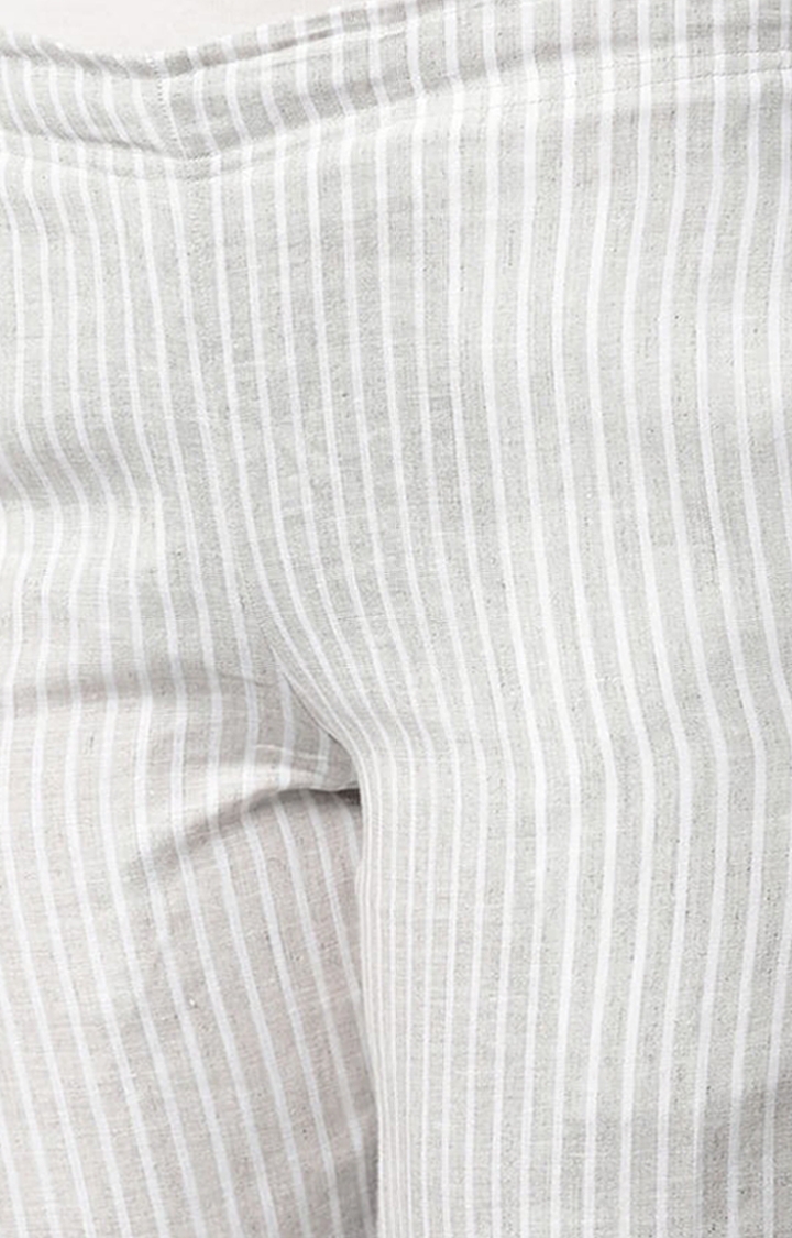 Ecentric | Women's Beige White Stripes Hemp Casual Pant 4