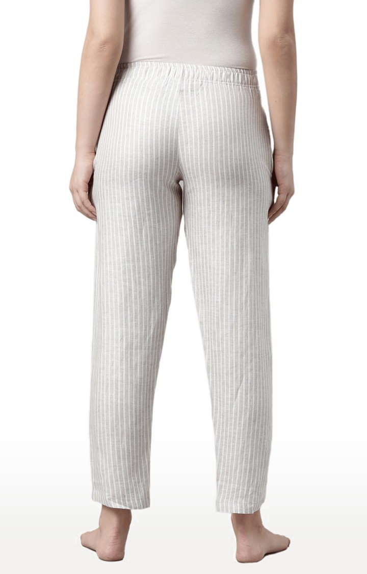 Ecentric | Women's Beige White Stripes Hemp Casual Pant 3