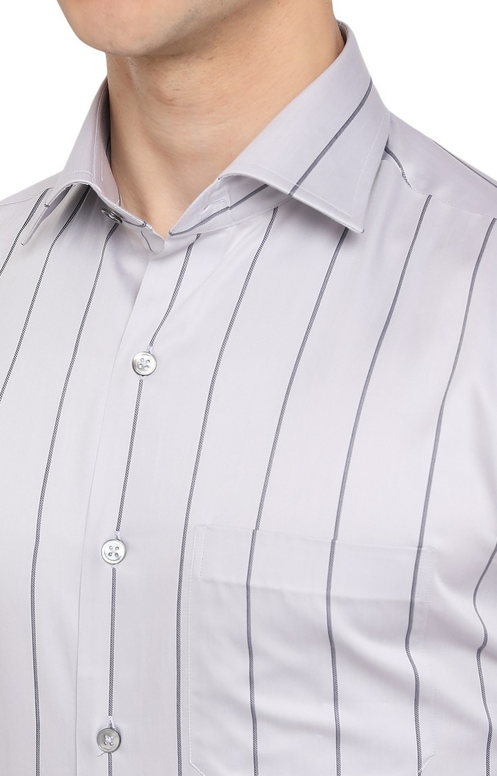 JadeBlue | JBSL323/2,ASH GREY BLUE LNG Men's Grey Cotton Striped Formal Shirts 4