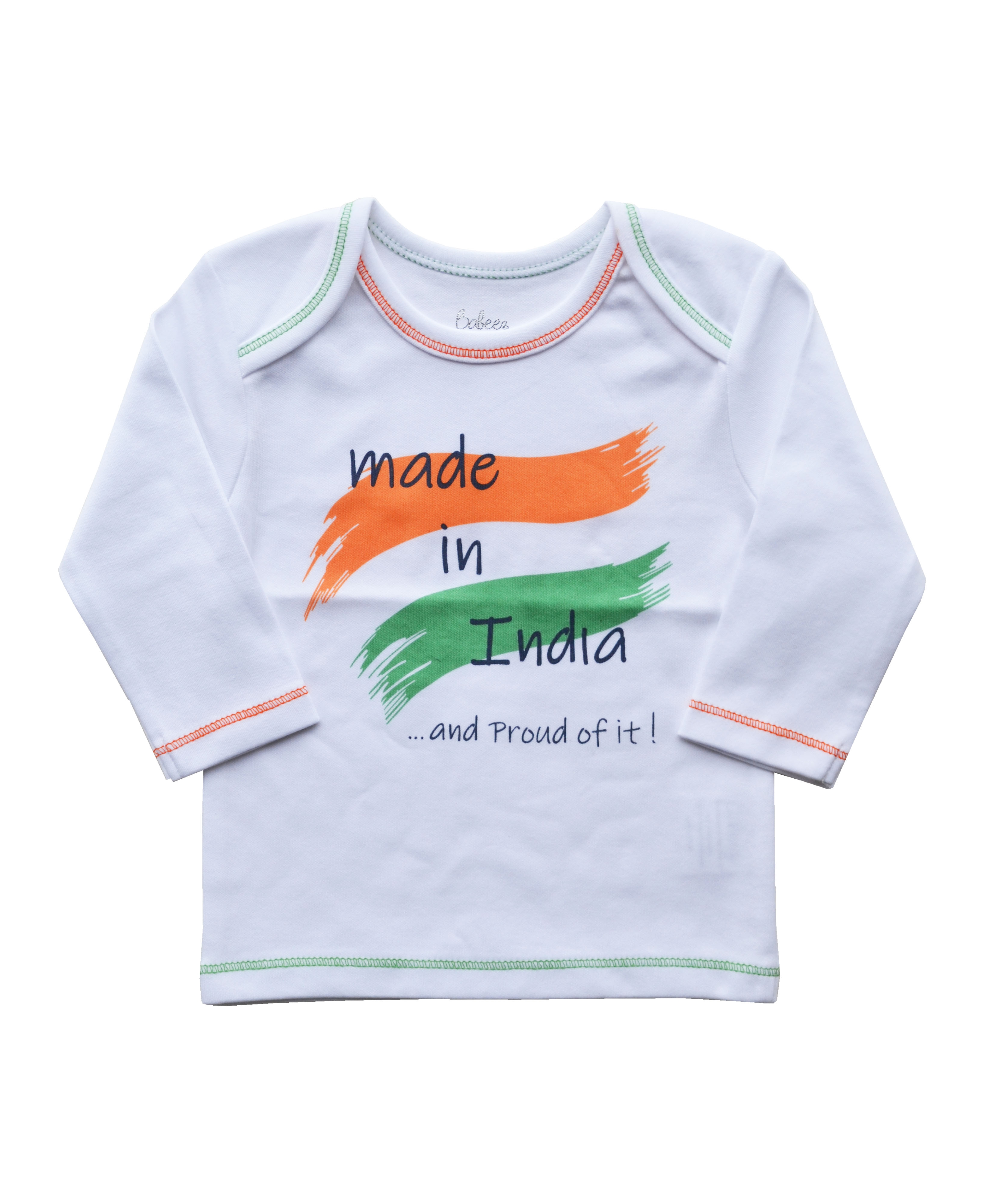 Babeez | White T-Shirt with Made in India Print (100% Cotton Interlock) undefined