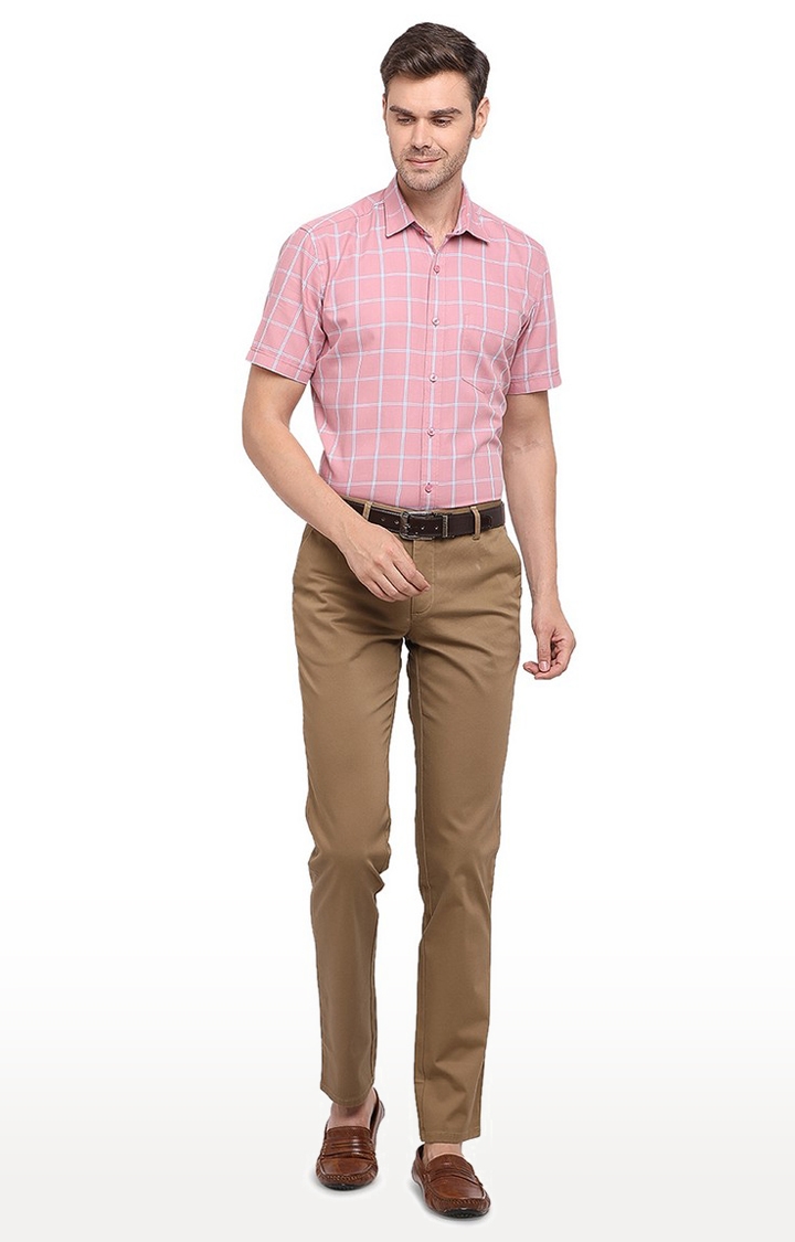 JadeBlue | JBCT131/1,DARK KHAKHI SELF Men's Beige Cotton Solid Trousers 1