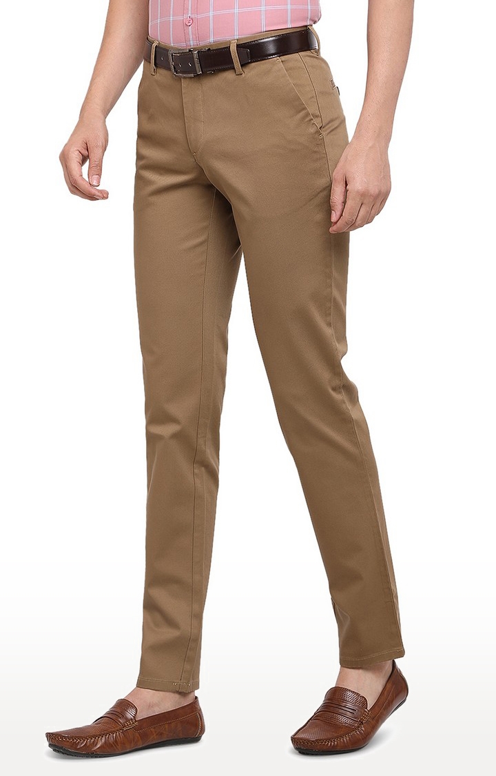 JadeBlue | JBCT131/1,DARK KHAKHI SELF Men's Beige Cotton Solid Trousers 2