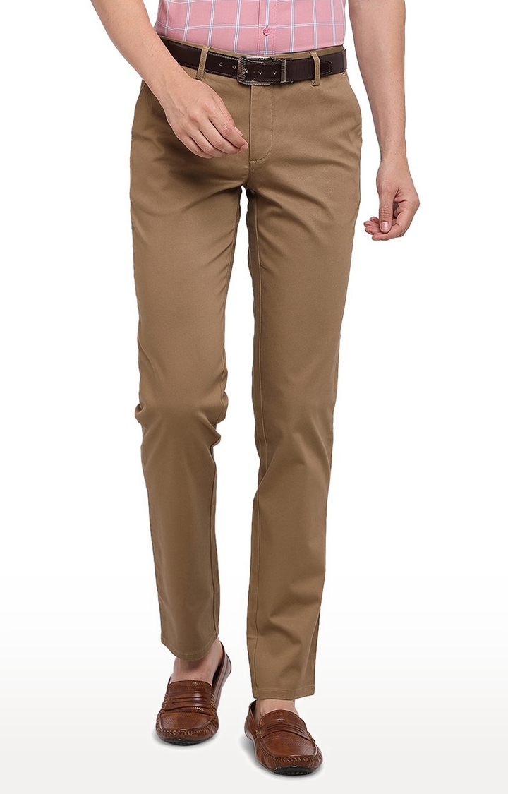 JadeBlue | JBCT131/1,DARK KHAKHI SELF Men's Beige Cotton Solid Trousers 0