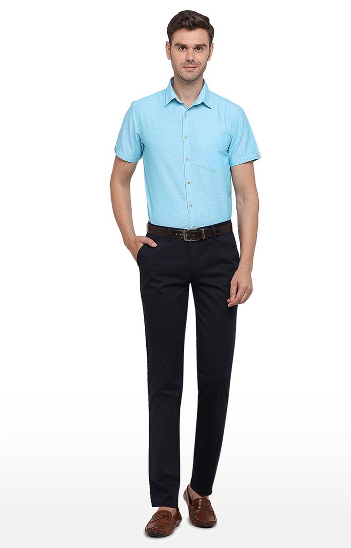 JadeBlue | JBCT131/4,NAVY BLUE SELF Men's Blue Cotton Solid Trousers 1
