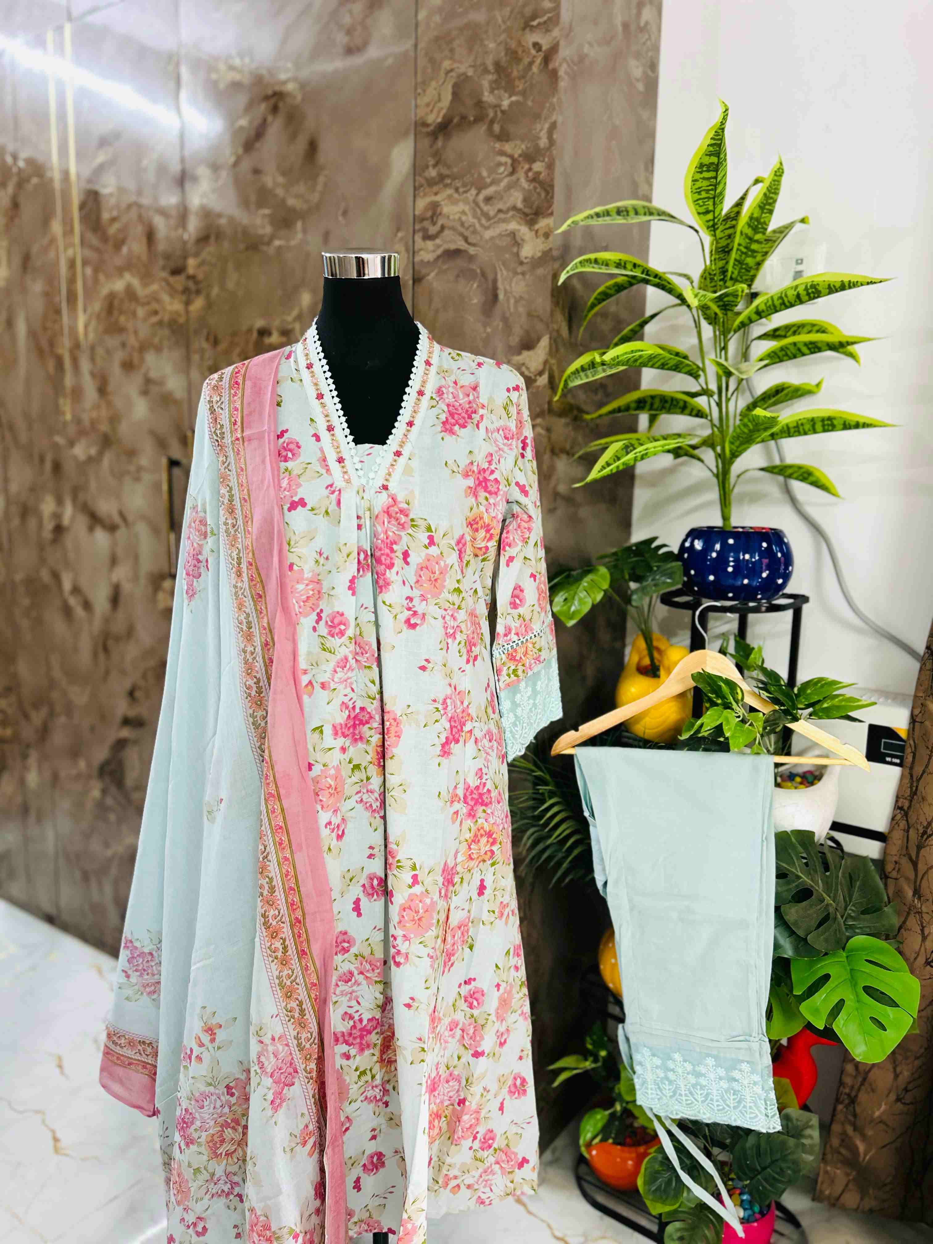 Royal mist flora kurta set with dupatta (pure cotton)