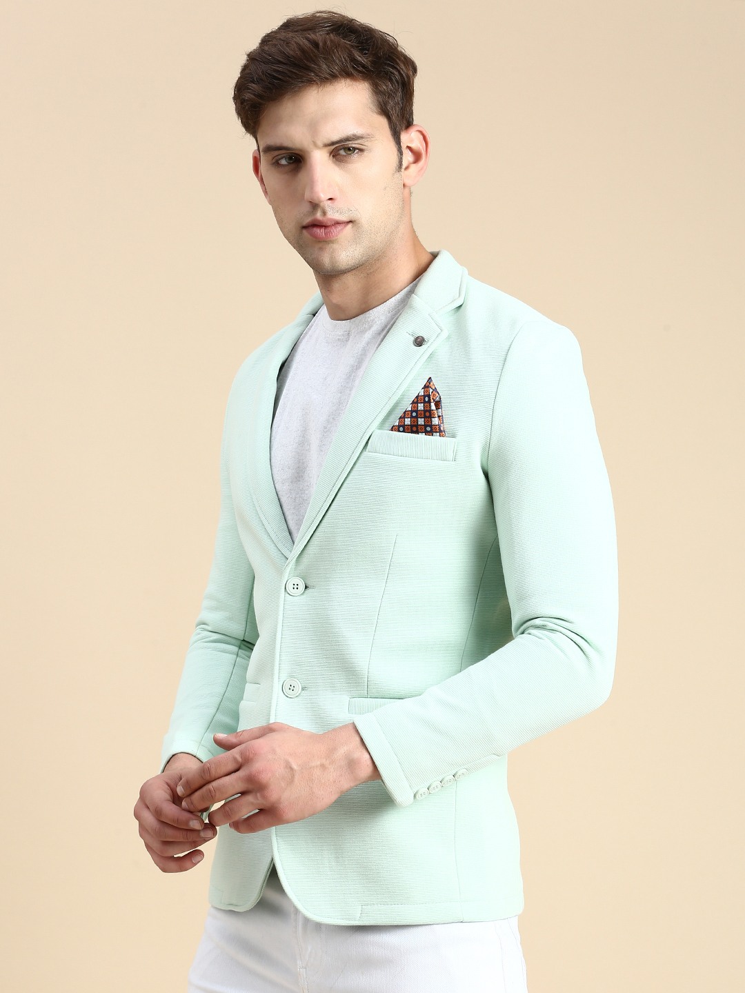 SHOWOFF Men s Single Breasted Sea Green Solid Slim Fit Blazer