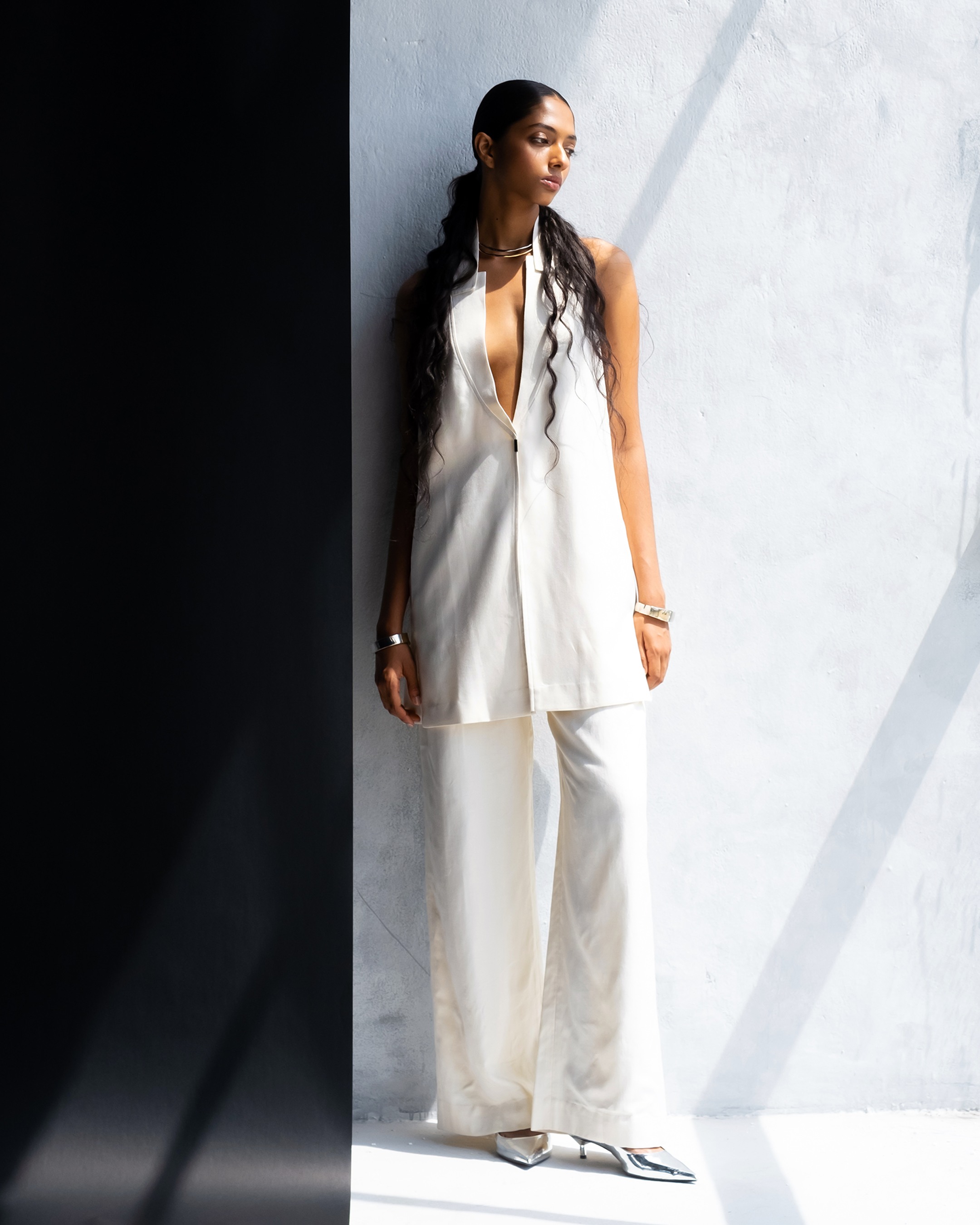 French Vanilla V Back Vest With Pants