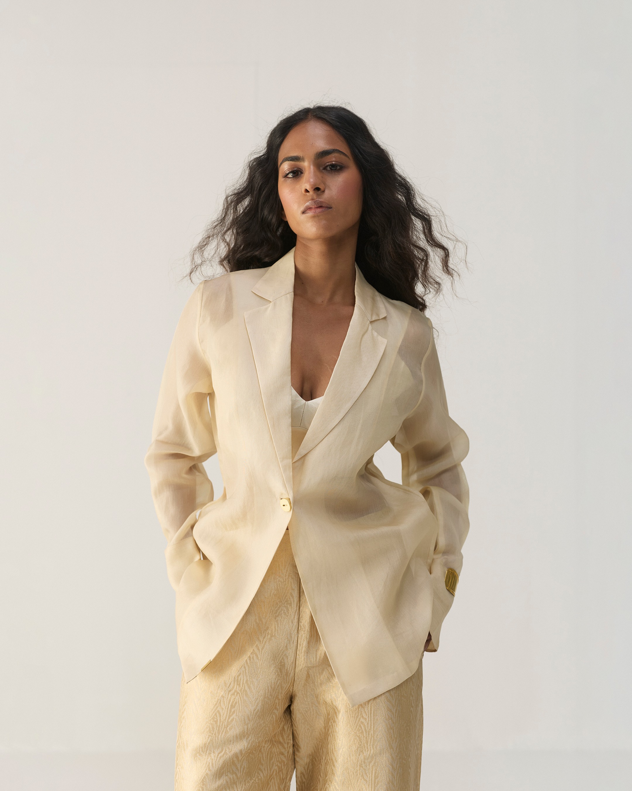 Ivory Organza Blazer Set