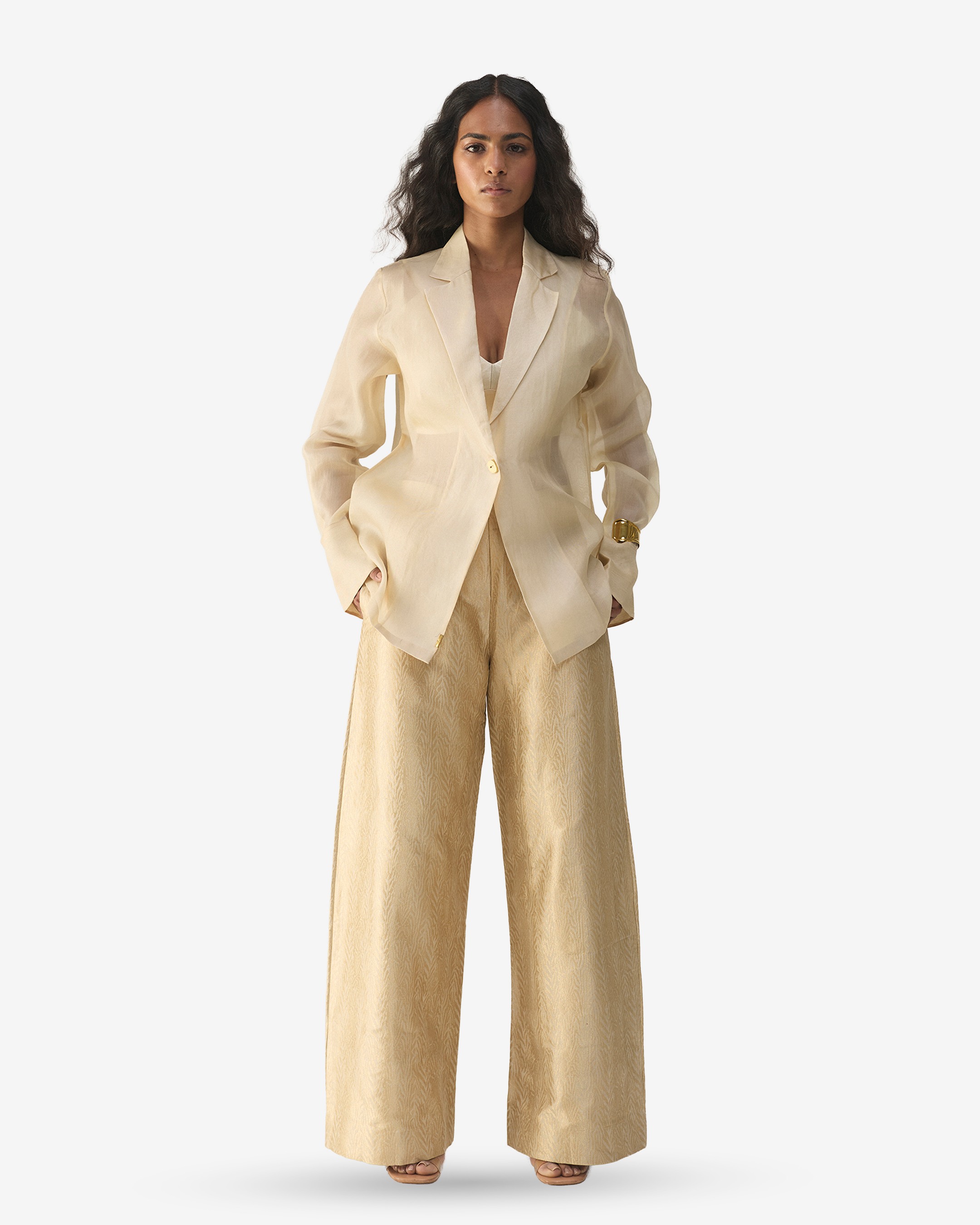 Ivory Organza Blazer Set