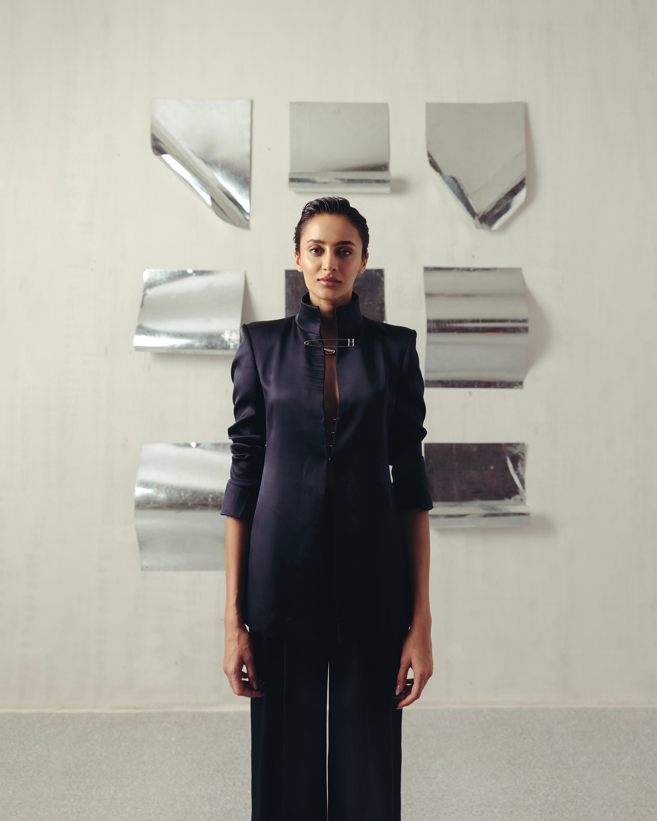 Evening Blue Funnel Neck Jacket and Pants