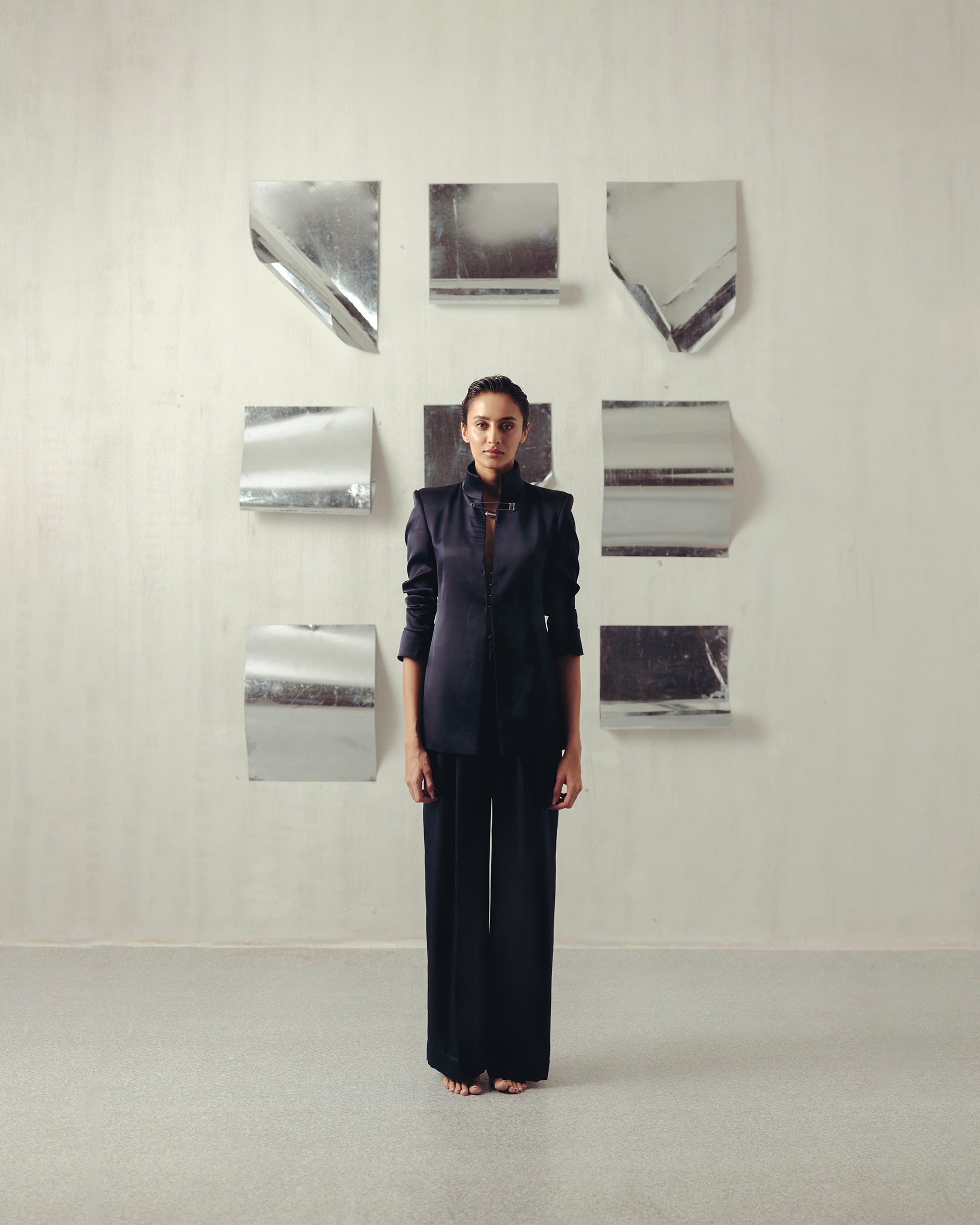 Evening Blue Funnel Neck Jacket and Pants