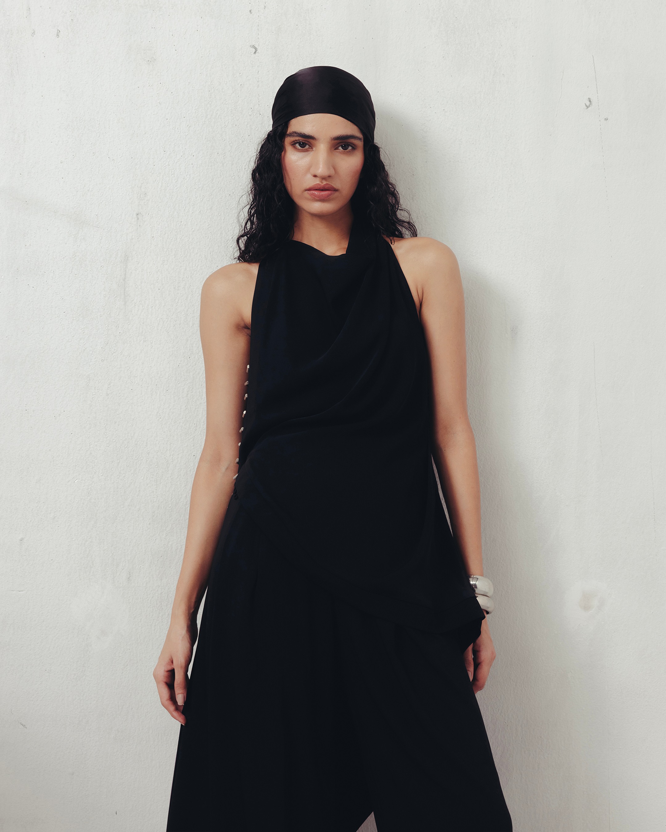 Bristol Black Crepe Draped Top and Pants