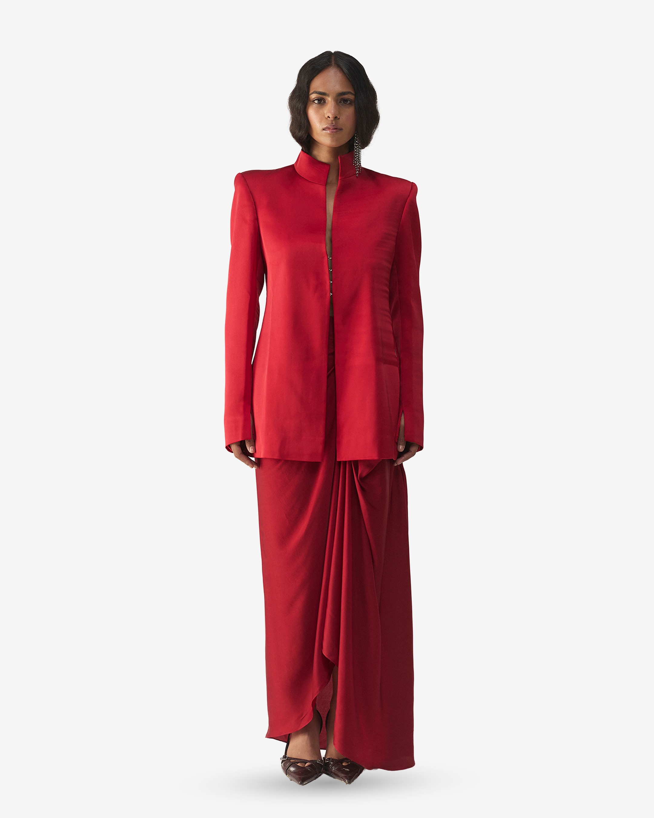Savvy Red Funnel Jacket Set