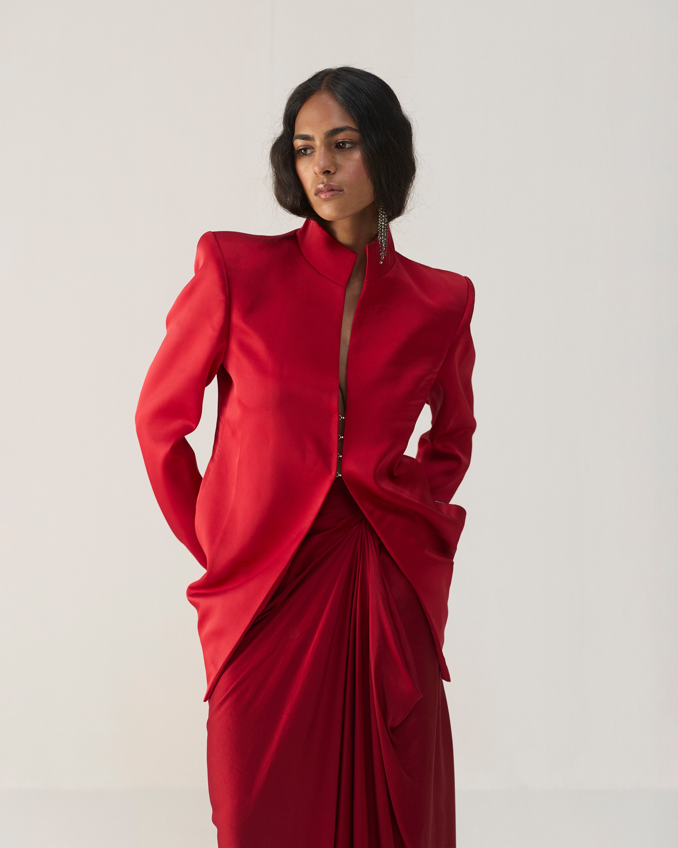 Savvy Red Funnel Jacket Set