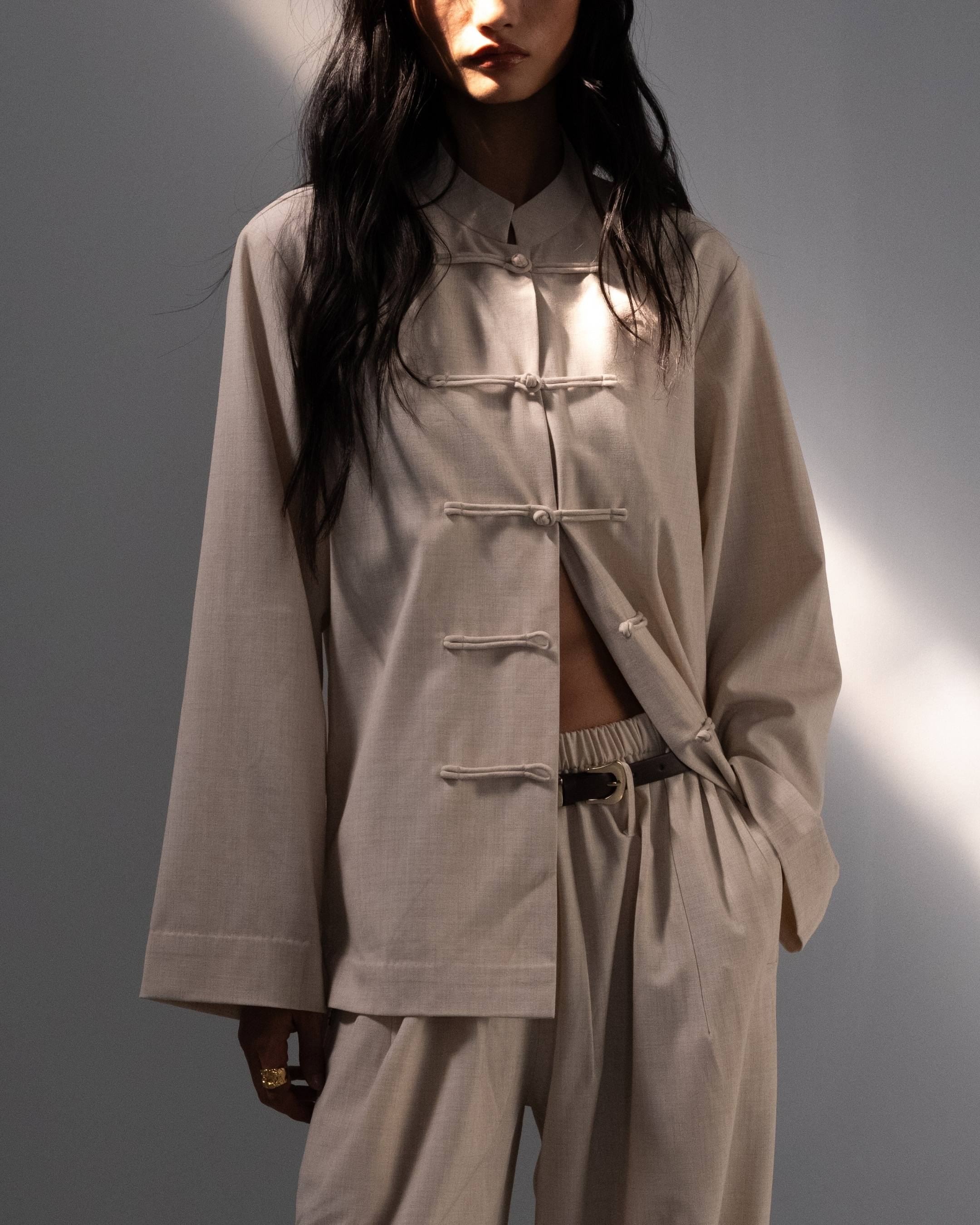 Mandarin Collar Linen Overshirt
