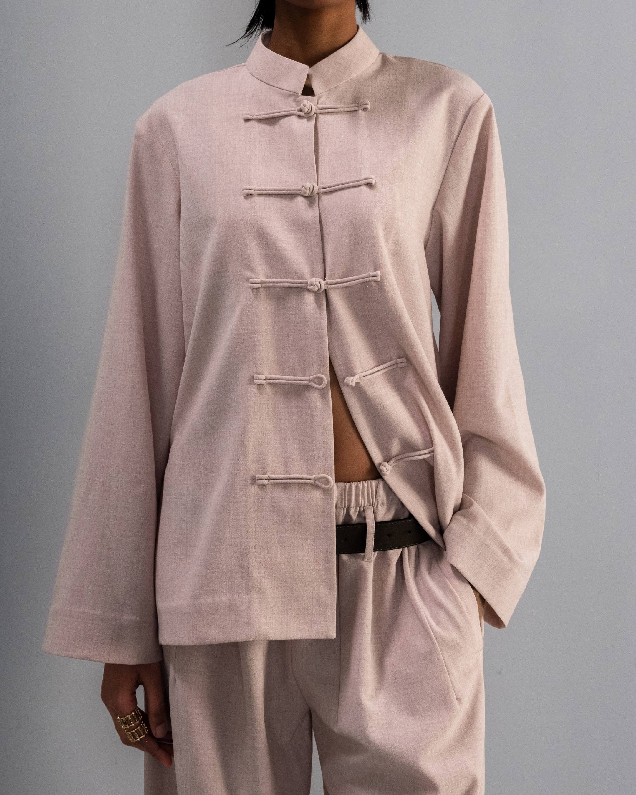 Mandarin Collar Linen Overshirt