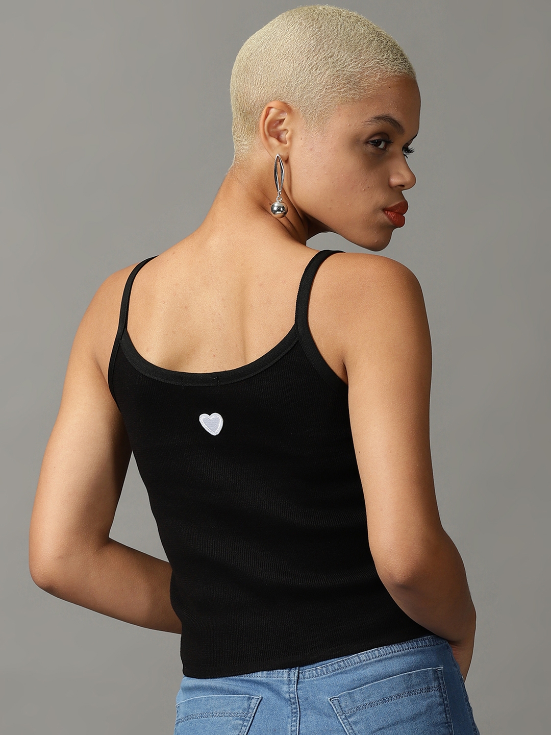 Showoff | SHOWOFF Women Black Solid Shoulder Straps Sleeveless Crop Fitted Top 3