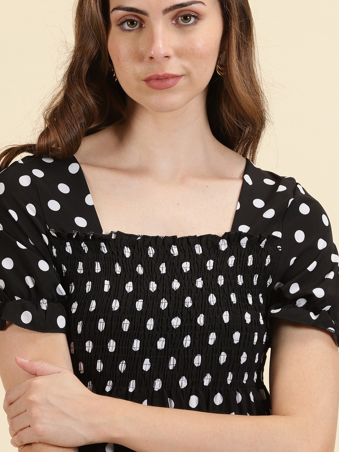 Showoff | SHOWOFF Women's Mini Polka Dots Fit and Flare Black Dress 5