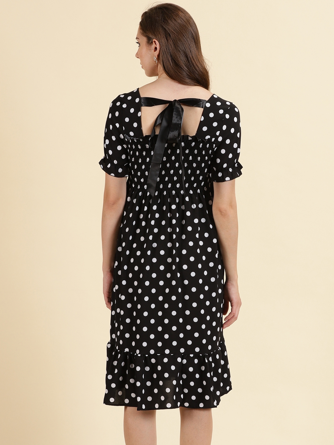 Showoff | SHOWOFF Women's Mini Polka Dots Fit and Flare Black Dress 3
