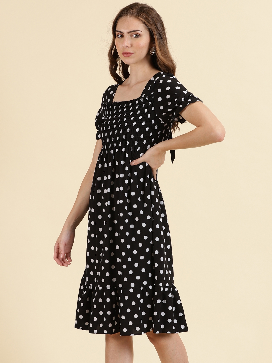 Showoff | SHOWOFF Women's Mini Polka Dots Fit and Flare Black Dress 2