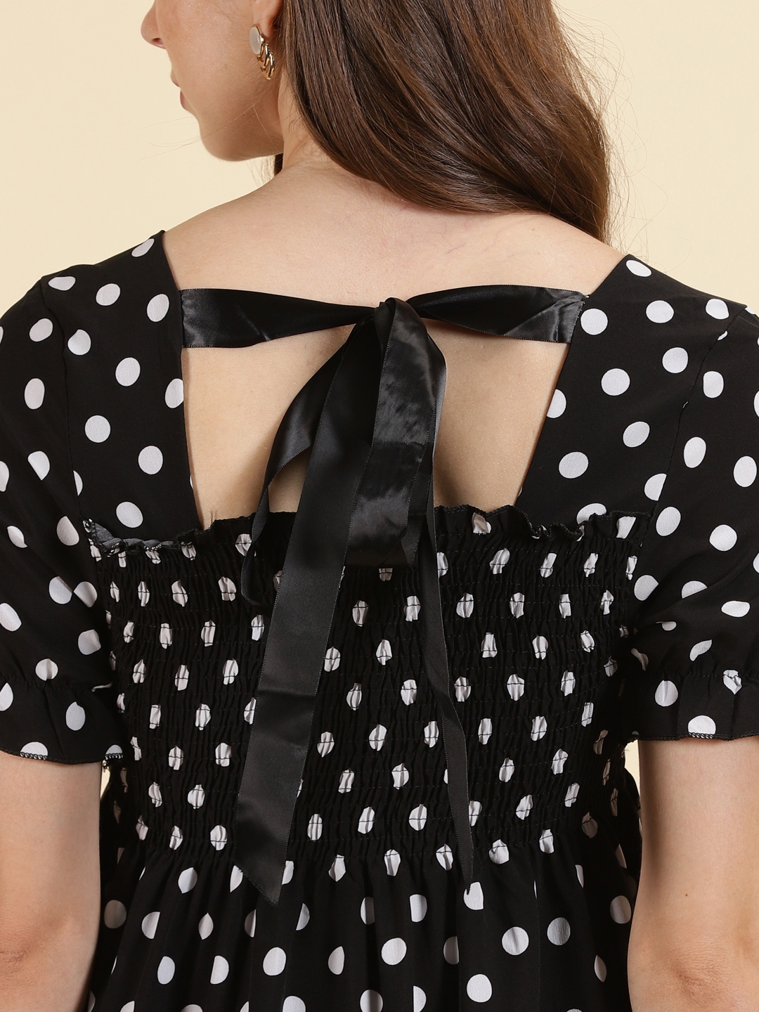 Showoff | SHOWOFF Women's Mini Polka Dots Fit and Flare Black Dress 6