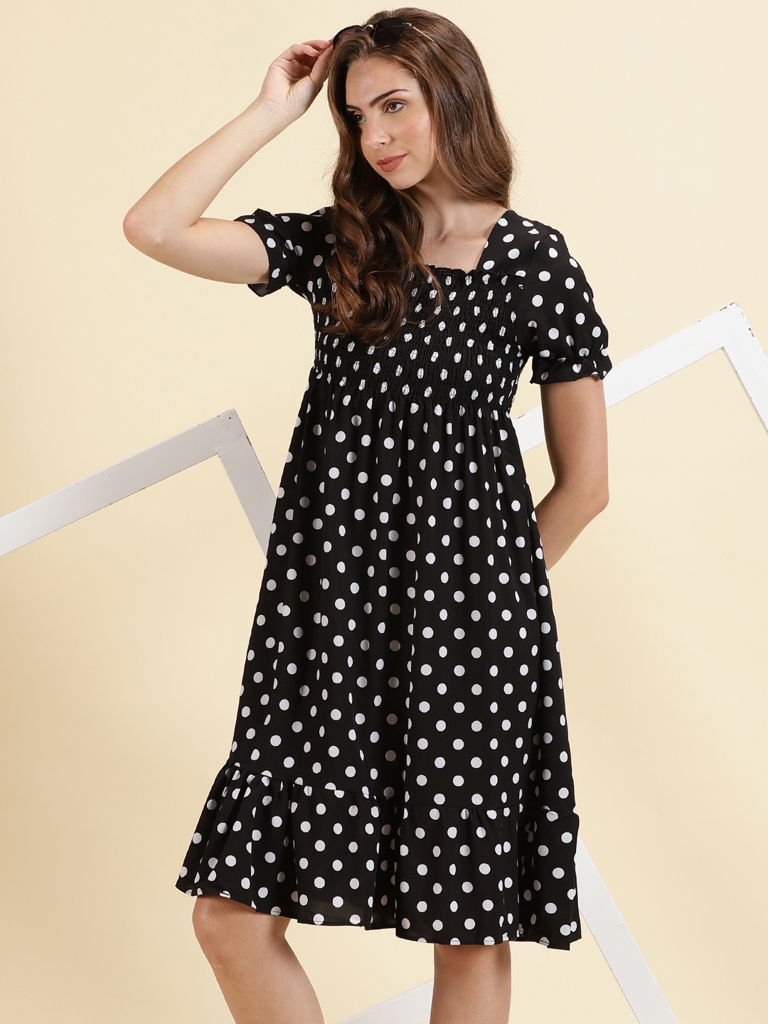 Showoff | SHOWOFF Women's Mini Polka Dots Fit and Flare Black Dress 0