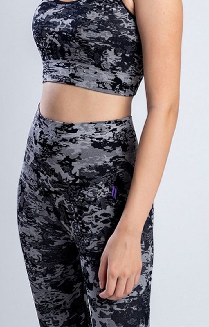 Women's Black Camouflage Nylon Activewear Legging