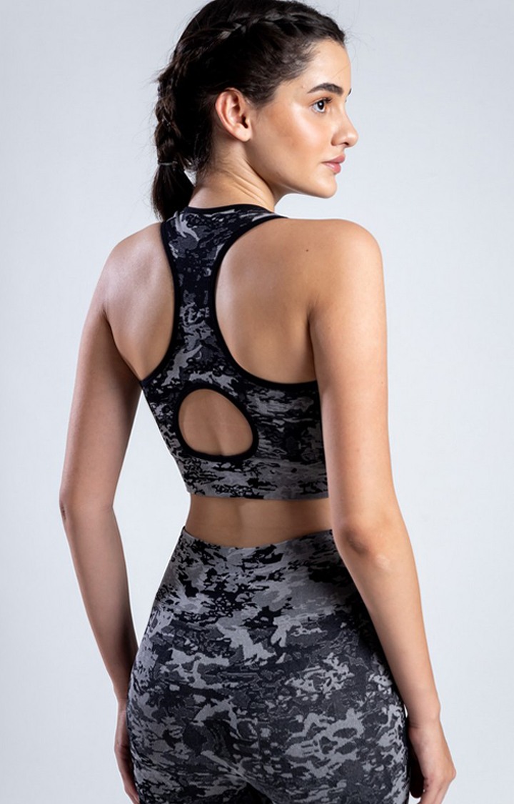 Women's Black Camouflage Nylon Activewear Legging