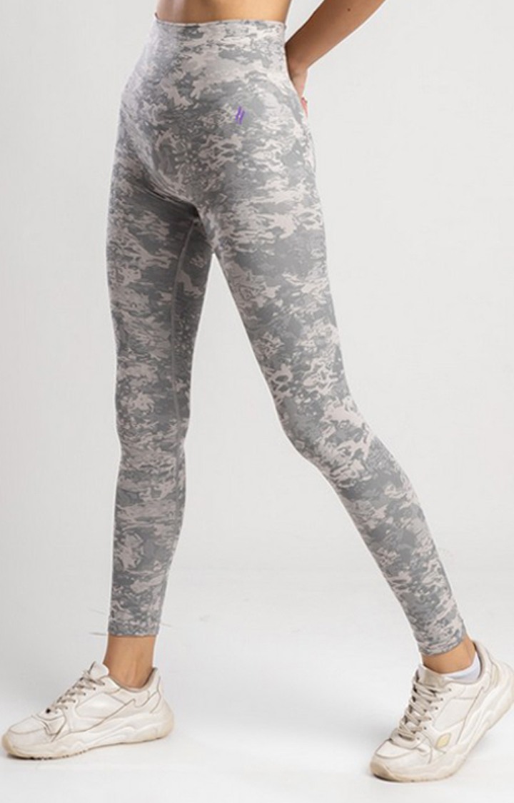 Women's Grey Camouflage Nylon Activewear Legging
