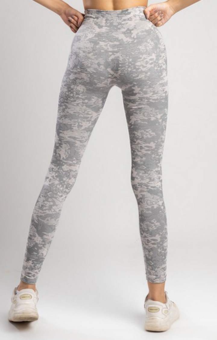 Women's Grey Camouflage Nylon Activewear Legging