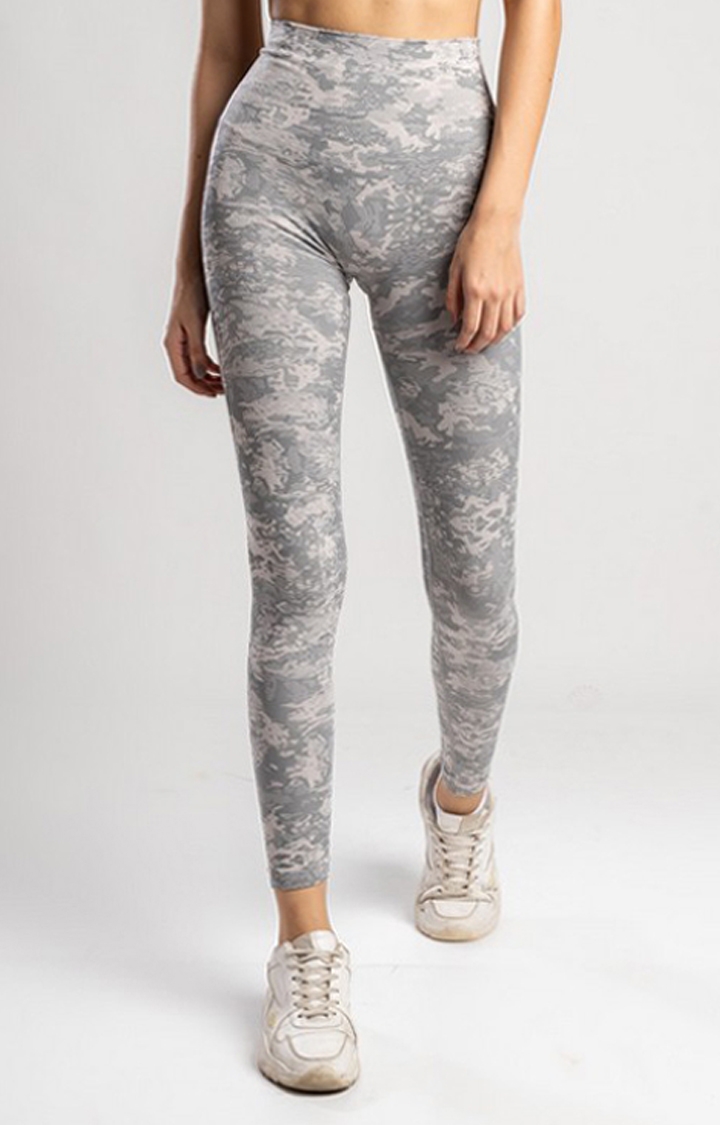 Women's Grey Camouflage Nylon Activewear Legging