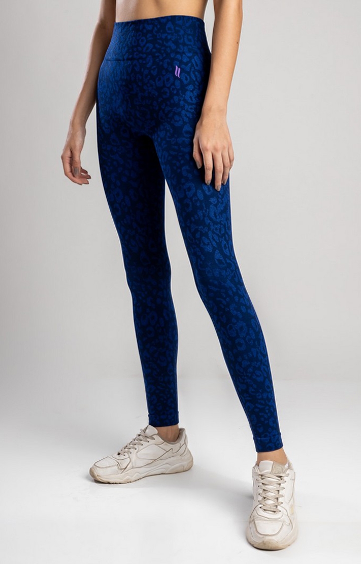 Women's Blue Printed Nylon Activewear Legging