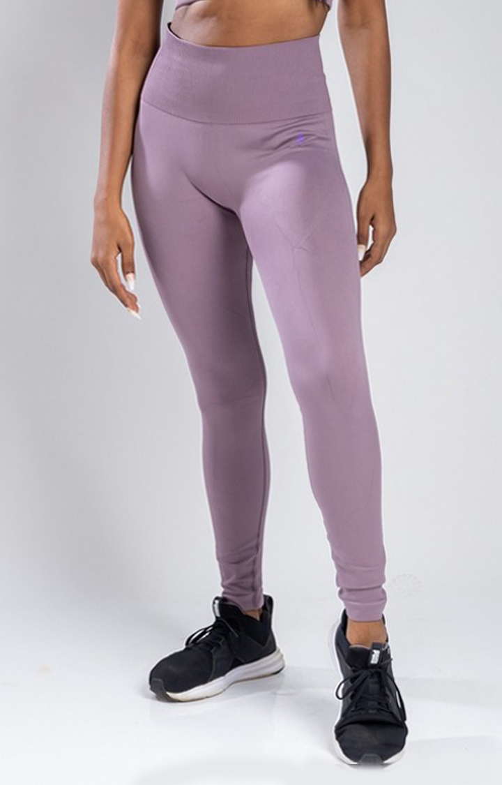 Women's Purple Solid Nylon Activewear Legging