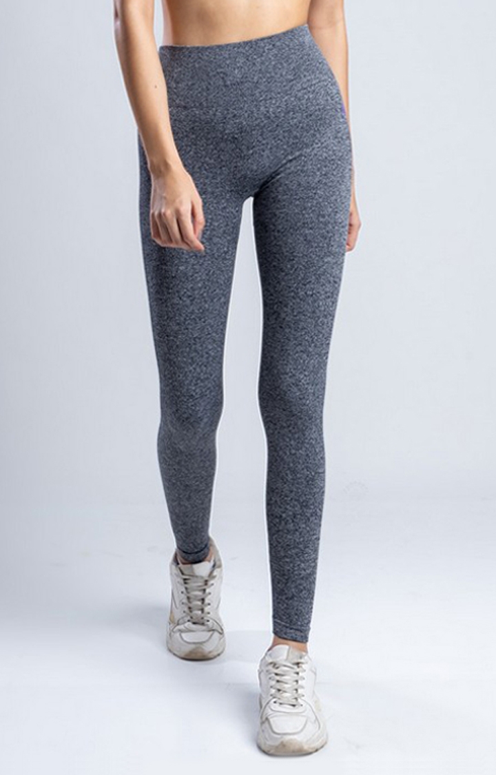 Women's Grey Melange Nylon Activewear Legging