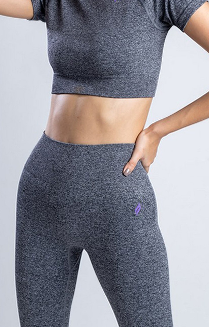 Women's Grey Melange Nylon Activewear Legging