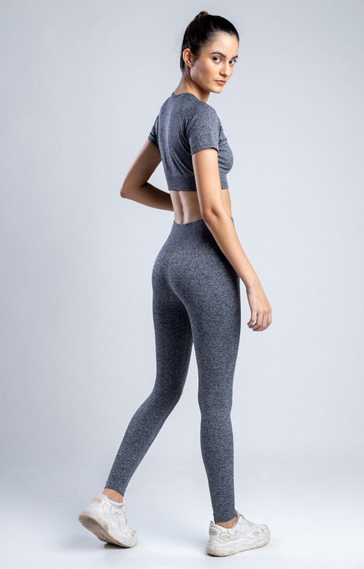 Women Grey Nylon Melange Activewear T-Shirts